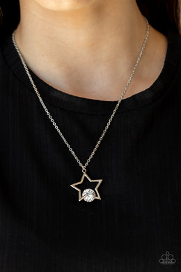 Starry Fireworks - White Rhinestone Star Necklace Paparazzi Accessories