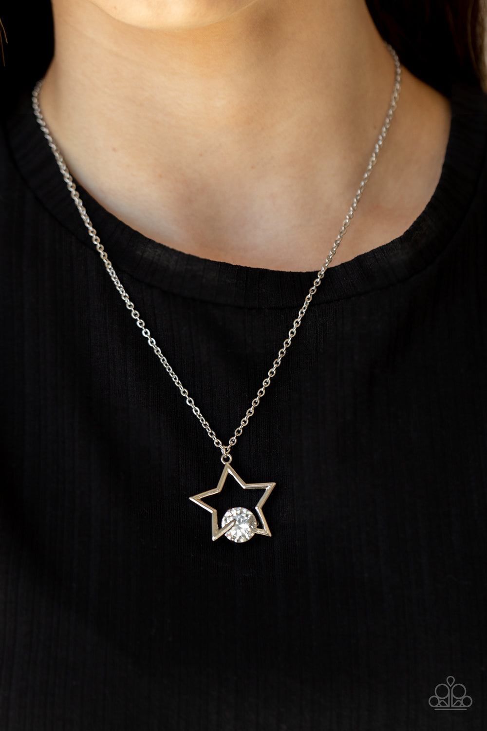 Starry Fireworks - White Rhinestone Star Necklace Paparazzi Accessories