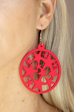 Cosmic Paradise - Red Wooden Star Earrings Paparazzi Accessories