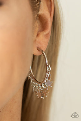 Happy Independence Day - Silver Star Hoop Earrings Paparazzi Accessories