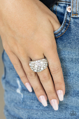 Gatsbys Girl - White Rhinestone Pearl Ring Paparazzi Accessories