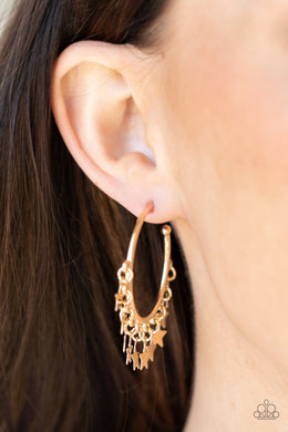 Happy Independence Day - Gold Star Hoop Earrings Paparazzi Accessories