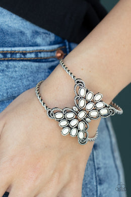 Pleasantly Plains - White Stone Cuff Bracelet Paparazzi Accessories