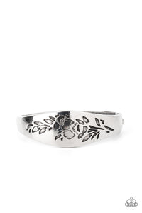 floral,hinge,silver,Fond of Florals - Silver Bracelet