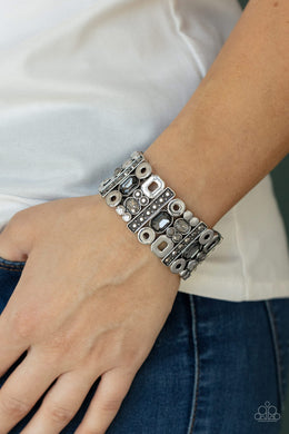 Dynamically Diverse - Silver Rhinestone Stretchy Bracelet Paparazzi Accessories