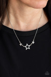 patriotic,rhinestones,short necklace,stars,white,United We Sparkle - White Star Rhinestone Necklace