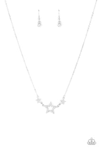 patriotic,rhinestones,short necklace,stars,white,United We Sparkle - White Star Rhinestone Necklace