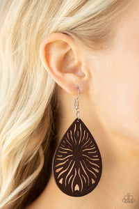 brown,fishhook,wooden,Sunny Incantations - Brown Wooden Earrings