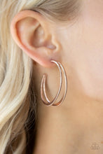 Load image into Gallery viewer, Rustic Curves - Rose Gold Hoop Earrings Paparazzi Accessories