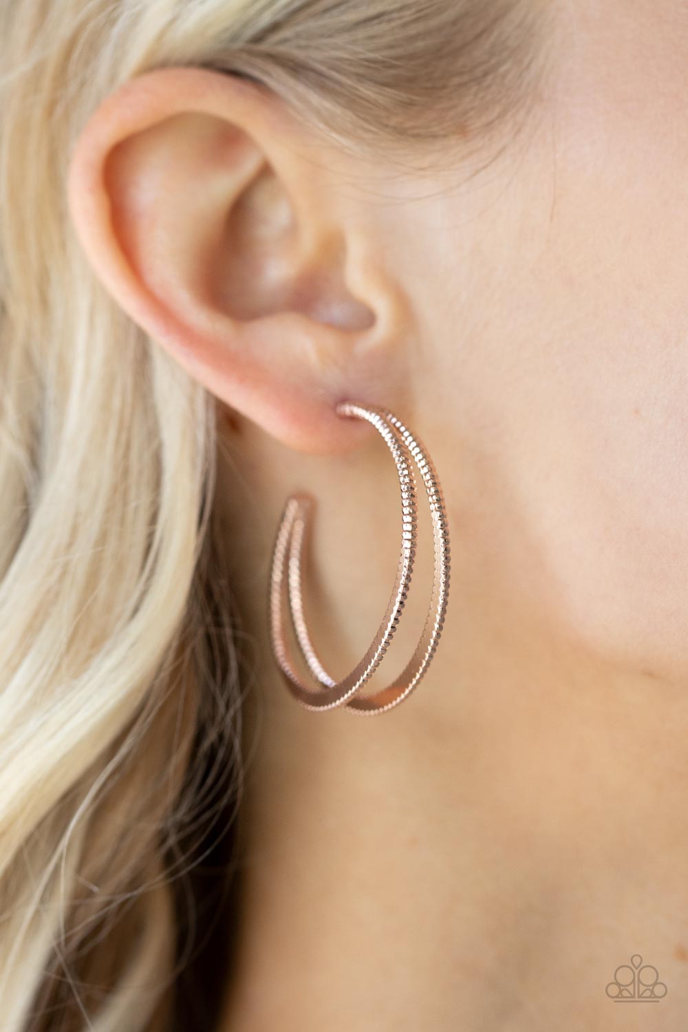 Rustic Curves - Rose Gold Hoop Earrings Paparazzi Accessories