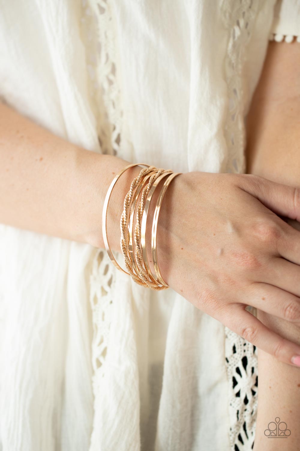 Sensational Shimmer - Gold Bangle Bracelets Paparazzi Accessories