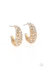 Load image into Gallery viewer, Glamorously Glimmering - Gold Rhinestone Hoop Earrings Paparazzi Accessories