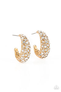 gold,hoops,rhinestones,Glamorously Glimmering - Gold Rhinestone Hoop Earrings