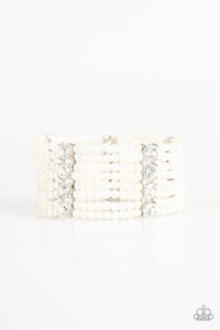 Pearls,rhinestones,stretchy,white,Get in Line White Pearl Bracelet