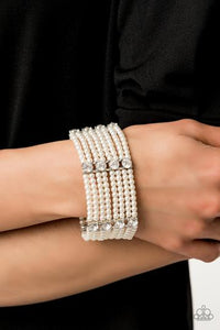Pearls,rhinestones,stretchy,white,Get in Line White Pearl Bracelet