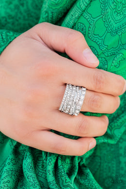Exclusive Elegance White Rhinestone Ring Paparazzi Accessories