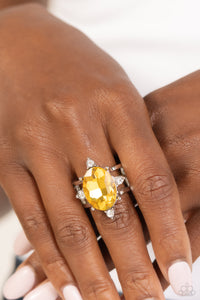 rhinestones,wide back,yellow,Sensational Sparkle - Yellow Rhinestone Ring