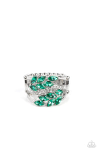 green,rhinestones,wide back,Luminously Leafy - Green Rhinestone Ring