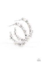 Load image into Gallery viewer, Let there be SOCIALITE White Pearl and Rhinestone Hoop Earrings Paparazzi Accessories