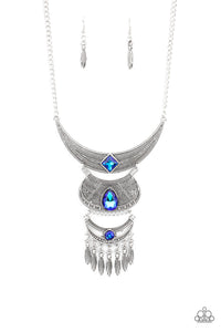 blue,oil spill,rhinestones,short necklace,Lunar Enchantment - Blue Oil Spill Necklace