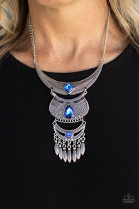 blue,oil spill,rhinestones,short necklace,Lunar Enchantment - Blue Oil Spill Necklace