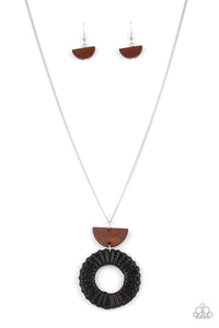 black,brown,long necklace,wooden,Homespun Stylist - Black