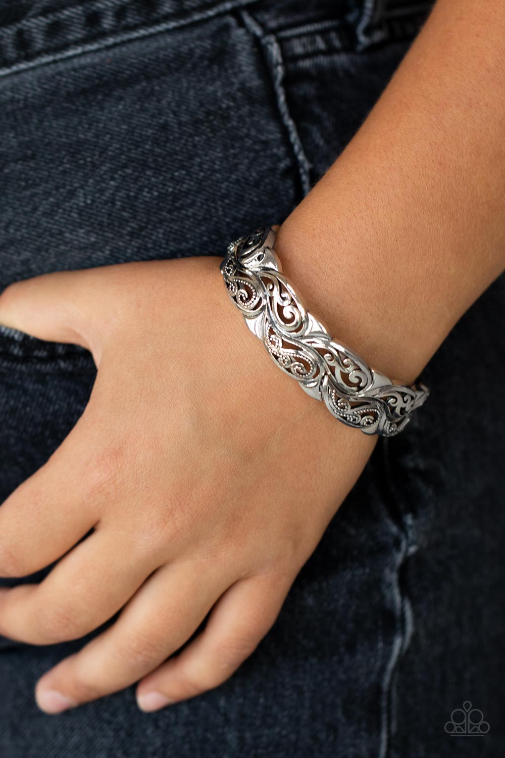 Paisley Portico - Silver Stretchy Bracelet Paparazzi Accessories