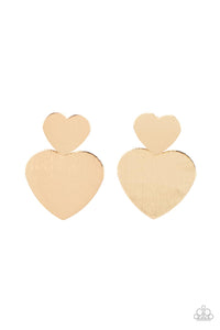 gold,Hearts,post,Heart-Racing Refinement - Gold Heart Necklace Post Earrings