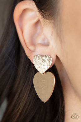 Heart-Racing Refinement - Gold Heart Necklace Post Earrings Paparazzi Accessories