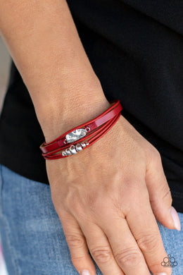Tahoe Tourist - Red Leather Magnetic Bracelet Paparazzi Accessories