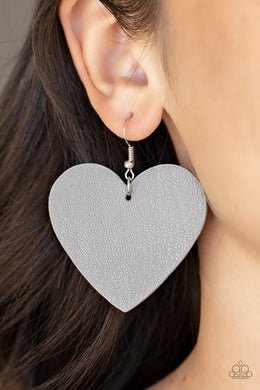 Country Crush - Silver Leather Heart Earrings Paparazzi Accessories