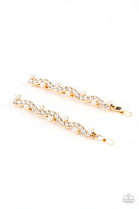 bobby pin,gold,pearls,rhinestones,Ballroom Banquet - Gold Hair Accessory