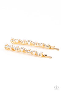 bobby pin,gold,pearls,rhinestones,Ballroom Banquet - Gold Hair Accessory