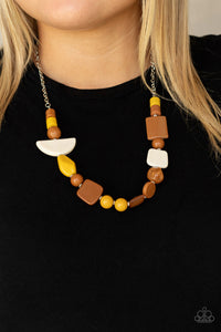 brown,multi,short necklace,wooden,yellow,Tranquil Trendsetter - Yellow Necklace