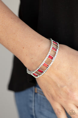 Industrial Icing - Red Rhinestone Cuff Bracelet Paparazzi Accessories