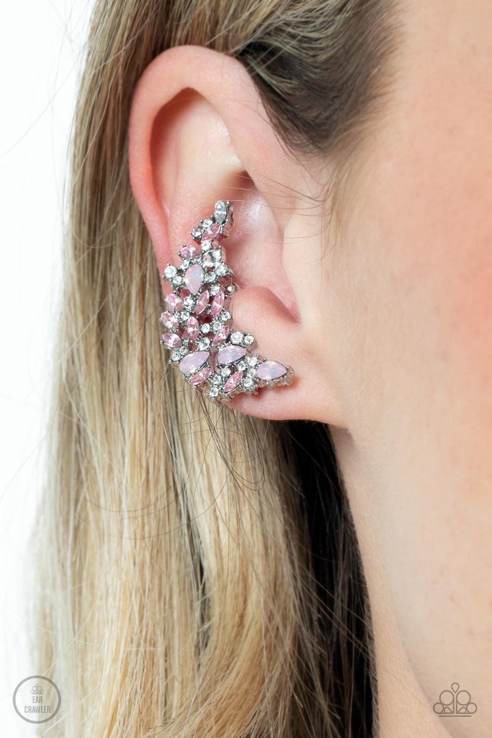 Prismatically Panoramic - Pink Rhinestone Ear Crawler Earrings Paparazzi Accessories
