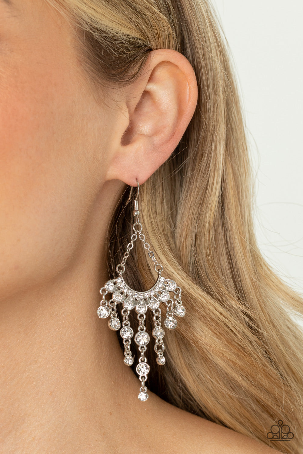 Commanding Candescence - White Rhinestone Earrings Paparazzi Accessories