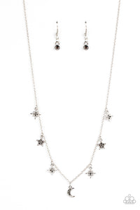 patriotic,rhinestones,short necklace,silver,stars,Cosmic Runway - Silver Necklace