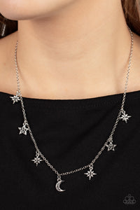 patriotic,rhinestones,short necklace,silver,stars,Cosmic Runway - Silver Necklace