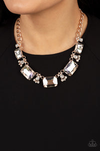iridescent,rhinestones,rose gold,short necklace,Flawlessly Famous Multi Iridescent Rhinestone Necklace