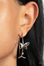 Load image into Gallery viewer, Full Out Flutter - White Butterfly Hoop Earrings Paparazzi Accessories