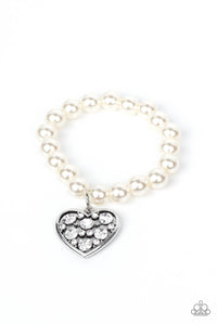 heart,hearts,pearls,rhinestones,stretchy,white,Cutely Crushing - White Pearl Stretchy Bracelet