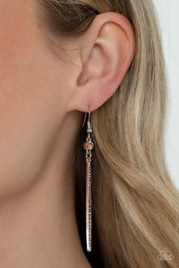 brown,fishhook,rhinestones,Skyscraping Shimmer - Brown Rhinestone Earrings
