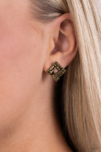 brass,post,rhinestones,Times Square Scandalous - Brass Rhinestone Post Earrings