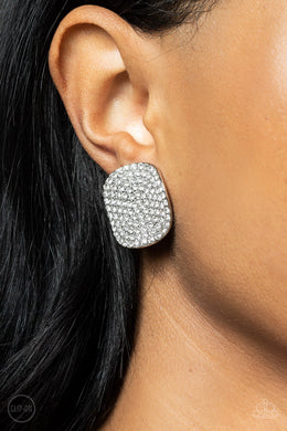 Lunch at the Louvre - White Rhinestone Clip-On Earrings Paparazzi Accessories