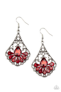 fishhook,red,rhinestones,Exemplary Elegance - Red Rhinestone Earrings