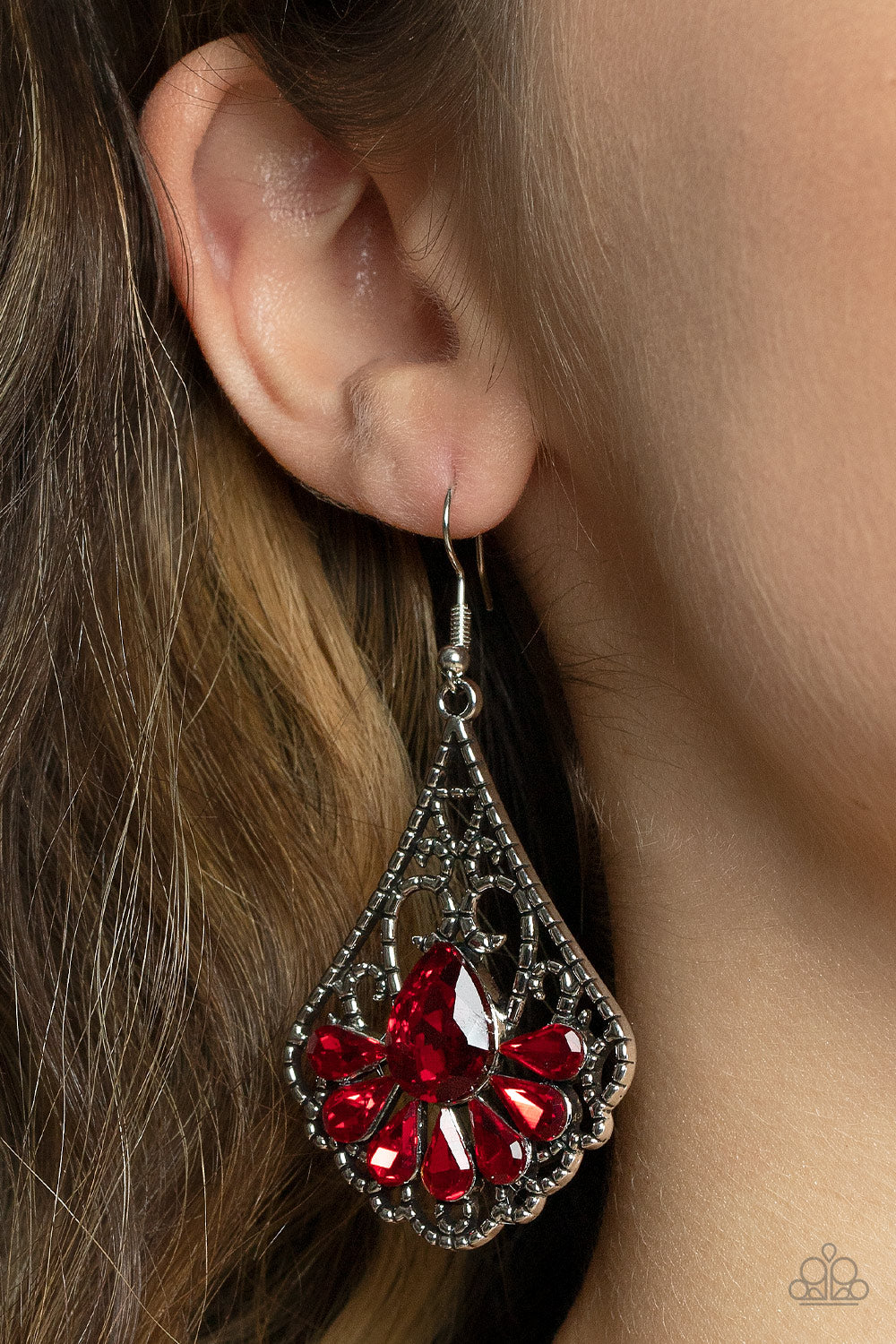 Exemplary Elegance - Red Rhinestone Earrings Paparazzi Accessories