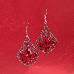 fishhook,red,rhinestones,Exemplary Elegance - Red Rhinestone Earrings