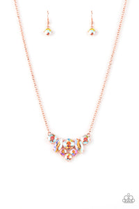 copper,iridescent,rhinestones,short necklace,Lavishly Loaded Copper Rhinestone Necklace
