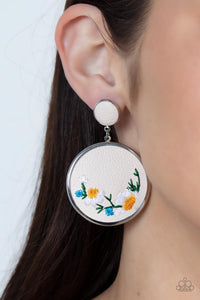 floral,leather,pink,post,Embroidered Gardens - Multi Floral Post Earrings